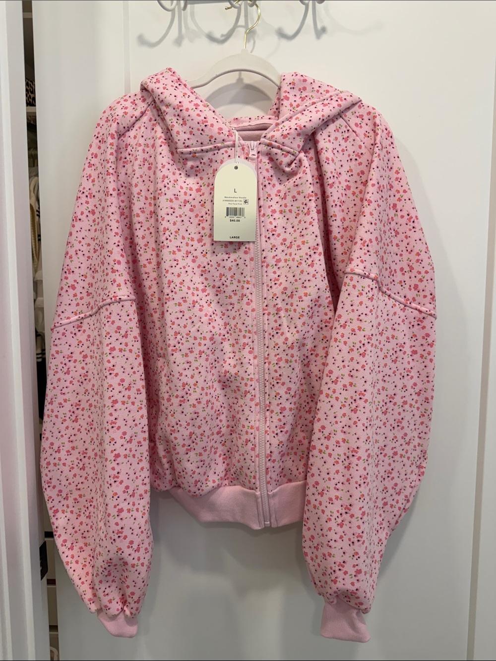 Girls' Pink Floral Zip-Up Hoodie Jacket - Unbranded